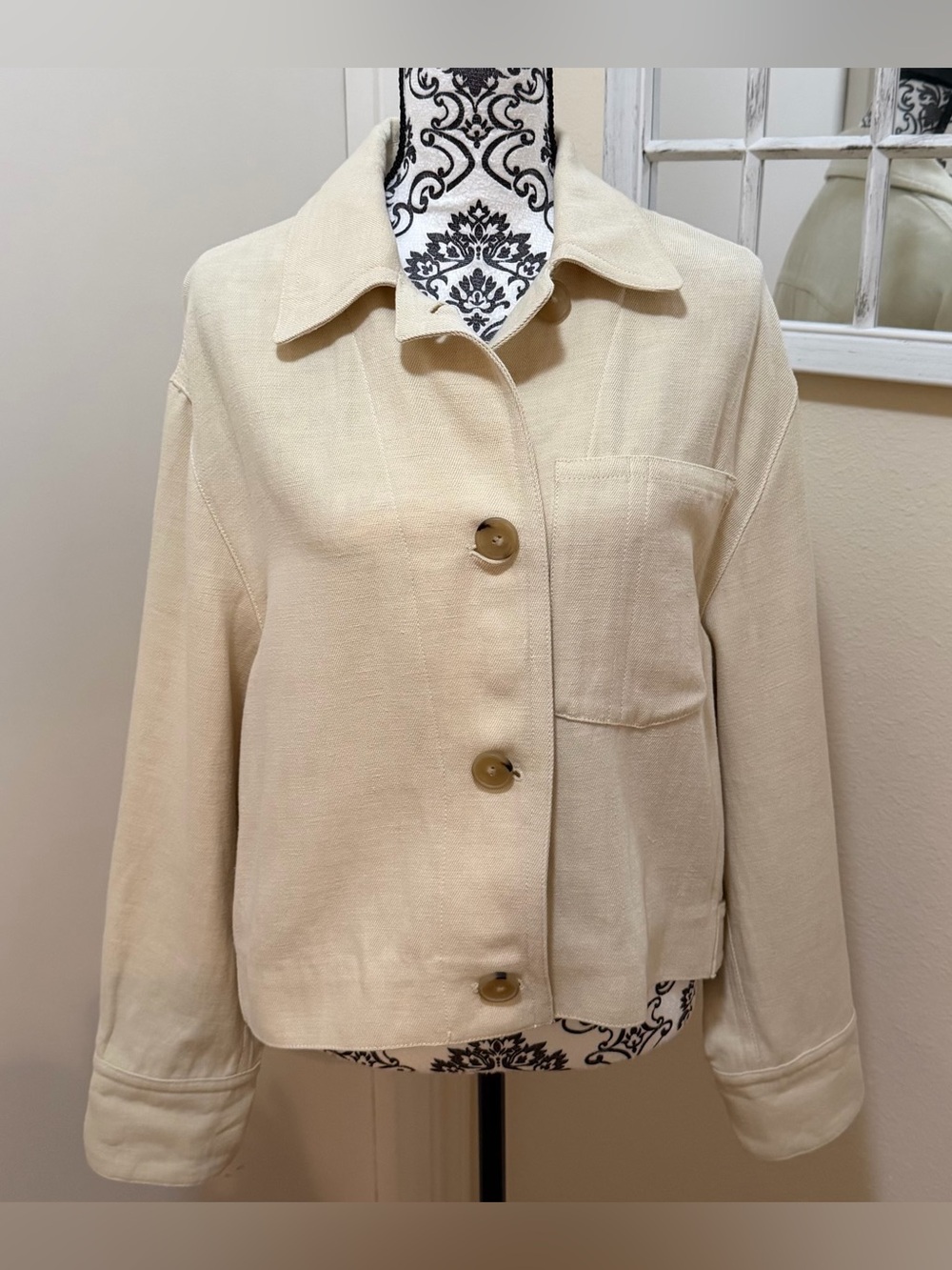 Vince Cropped Beige Organic Cotton Jacket Size L